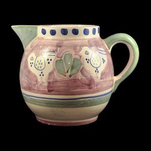 Mexican Pottery Pitcher Water Jug Chicken Bird Necesito Max Mexico Farmhouse 11"